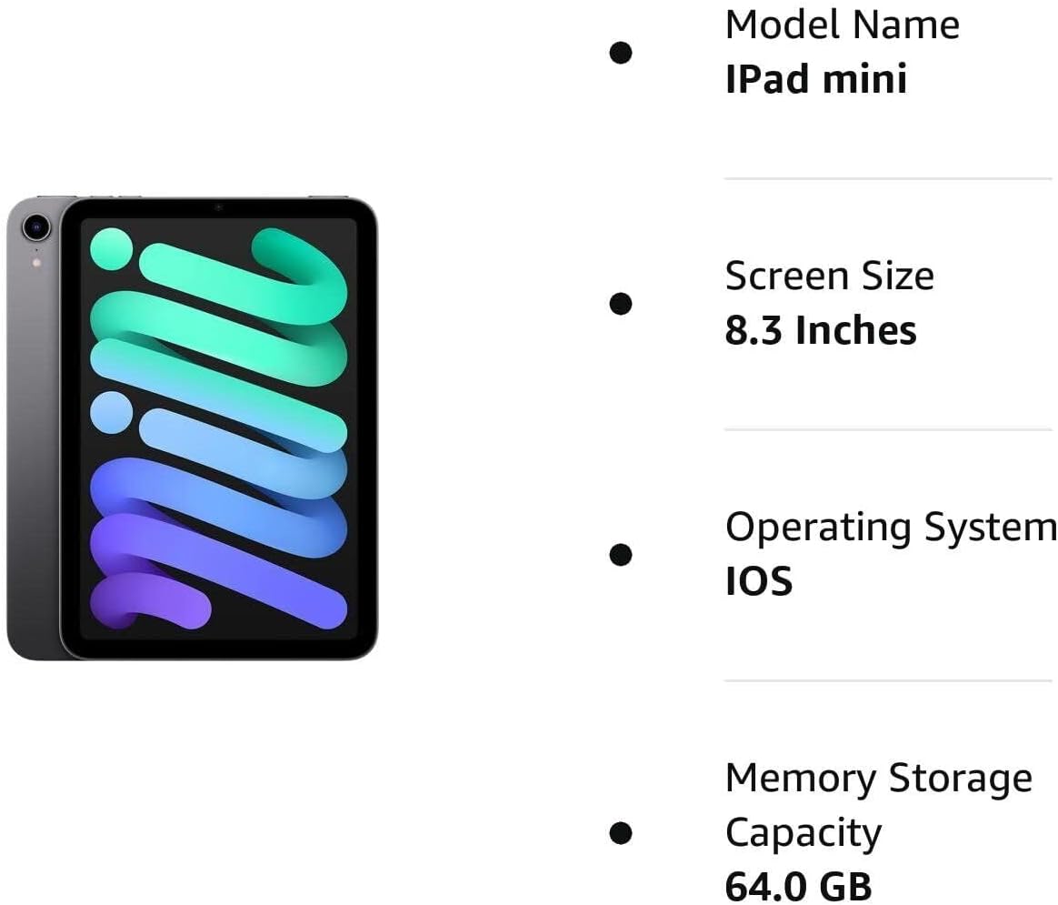 Apple 2021 iPad Mini 6 (8.3-inch, Wi-Fi, 64GB) Space Gray (Renewed) - Authentic Apple Products.