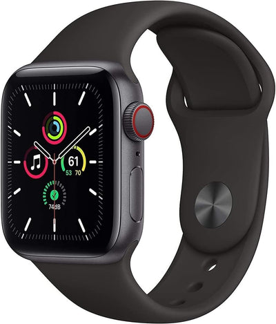 Apple Watch SE (GPS + Cellular, 44mm) - Space Gray Aluminum Case with Black Sport Band (Renewed) - Authentic Apple Products.
