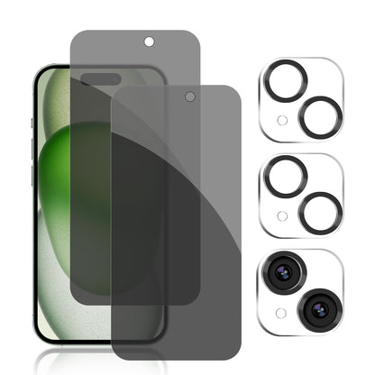 PEHAEL 3+3Pack for iPhone 16 Privacy Screen Protector with Camera Lens Protector Full Coverage Anti-Spy Tempered Glass Film 9H Hardness Easy Installation Bubble Free [6.1 inch]