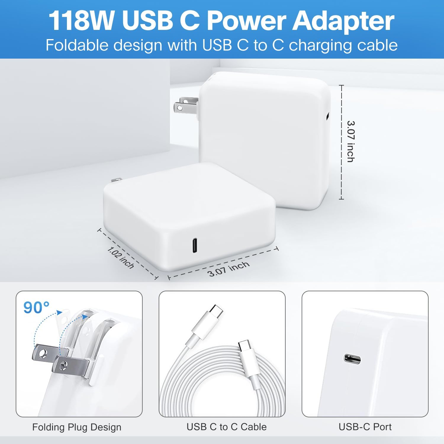 Mac Book Pro Charger-118W USB C Fast Charger Power Adapter Compatible with MacBook Pro/MacBook Air 16 15 14 13 Inch, M1 M2 M3 M4, New iPad Pro and All USB C Device, 6.6ft Charge Cable - Authentic Apple Products.