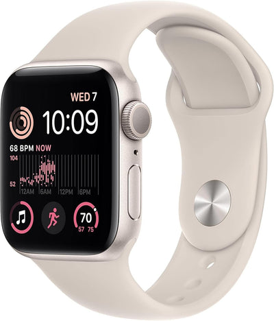 Apple Watch SE (2nd Gen) (GPS, 40mm) - Starlight Aluminum Case with Starlight Sport Band, S/M (Renewed Premium) - Authentic Apple Products.