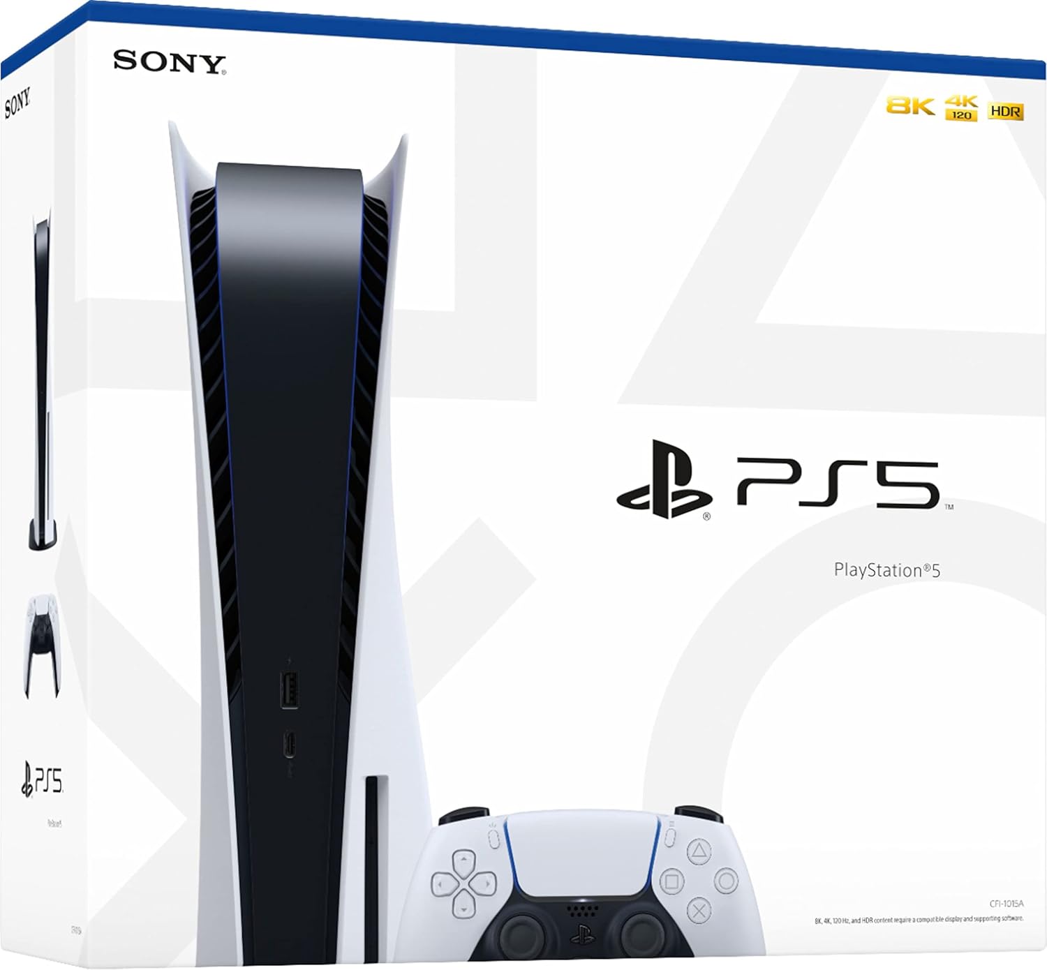 Playstation 5 Disc Version PS5 Console - 4K-TV Gaming, 120Hz 8K Output, 16GB GDDR6, 825GB SSD, WiFi 6, Bluetooth ~5.1 (Renewed)