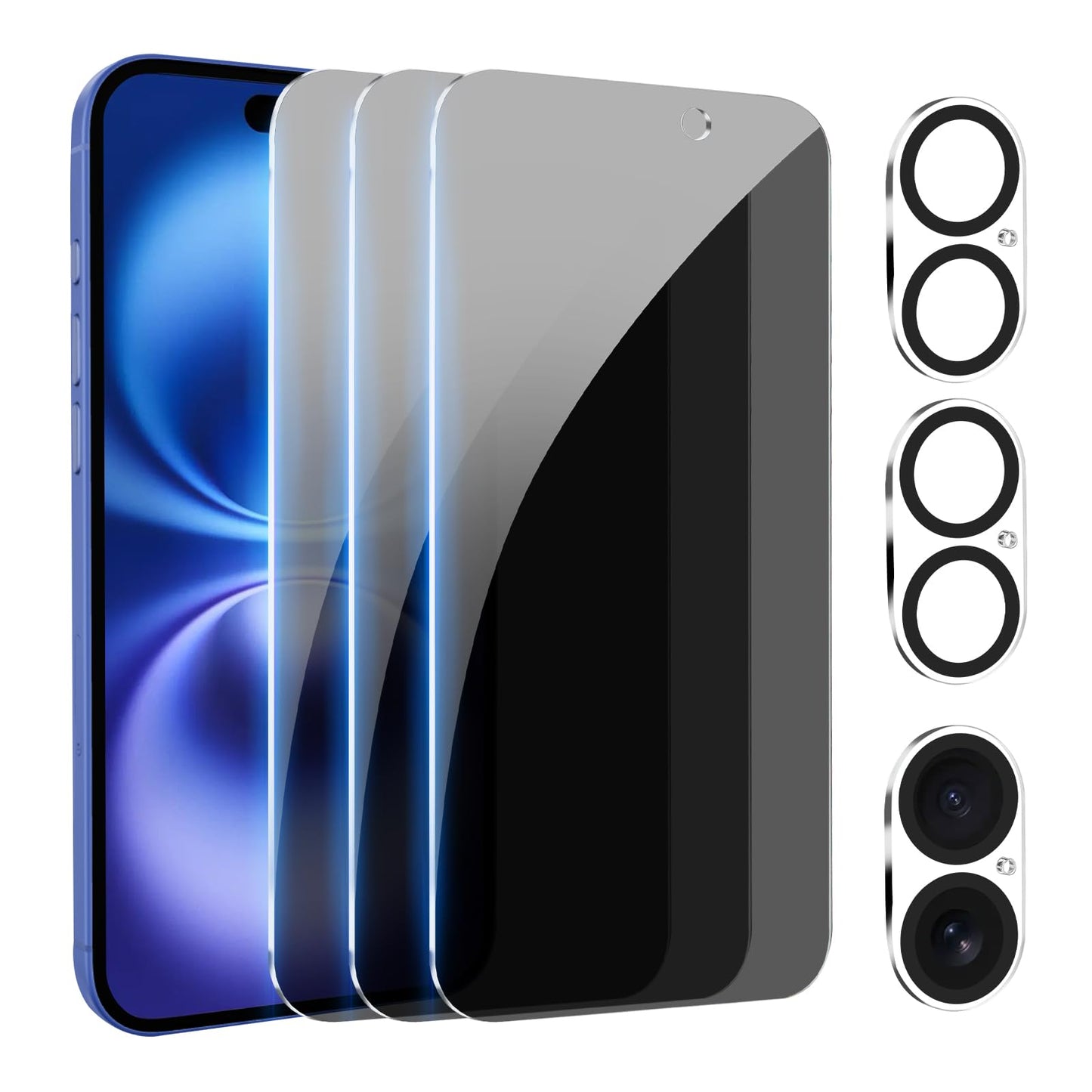 PEHAEL 3+3Pack for iPhone 16 Privacy Screen Protector with Camera Lens Protector Full Coverage Anti-Spy Tempered Glass Film 9H Hardness Easy Installation Bubble Free [6.1 inch]