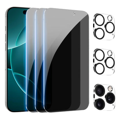 PEHAEL 3+3Pack for iPhone 16 Privacy Screen Protector with Camera Lens Protector Full Coverage Anti-Spy Tempered Glass Film 9H Hardness Easy Installation Bubble Free [6.1 inch]
