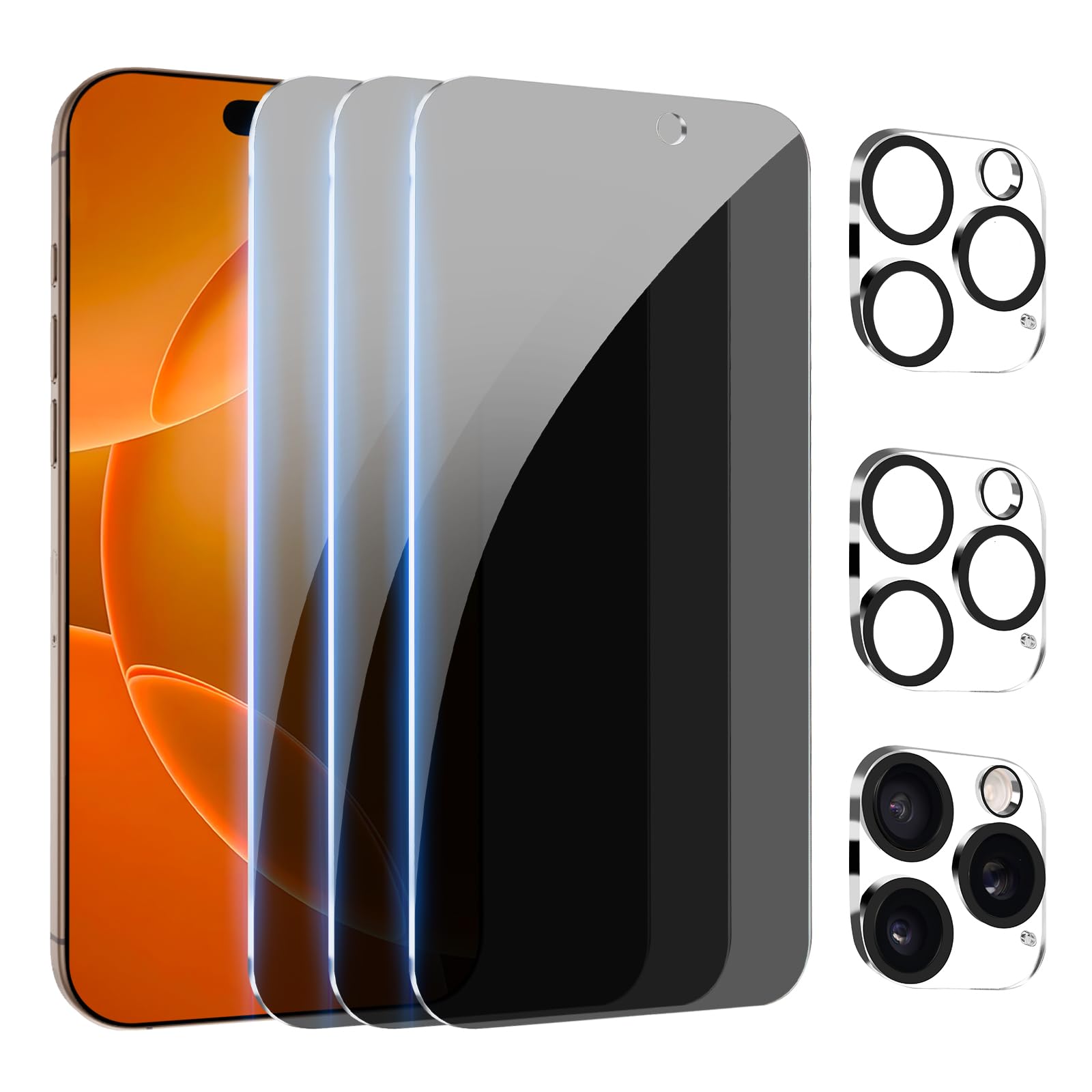 PEHAEL 3+3Pack for iPhone 16 Privacy Screen Protector with Camera Lens Protector Full Coverage Anti-Spy Tempered Glass Film 9H Hardness Easy Installation Bubble Free [6.1 inch]