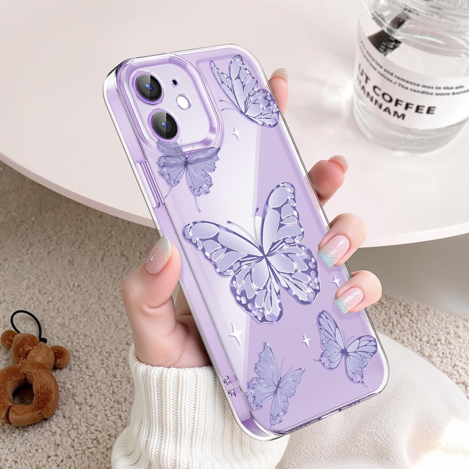 iPhone Clear Case with Cute Butterfly Pattern Design for Girls Women, Slim Soft TPU Shockproof Protective Aesthetic Cover for iPhones (Light Purple Butterfly) - Authentic Apple Products.