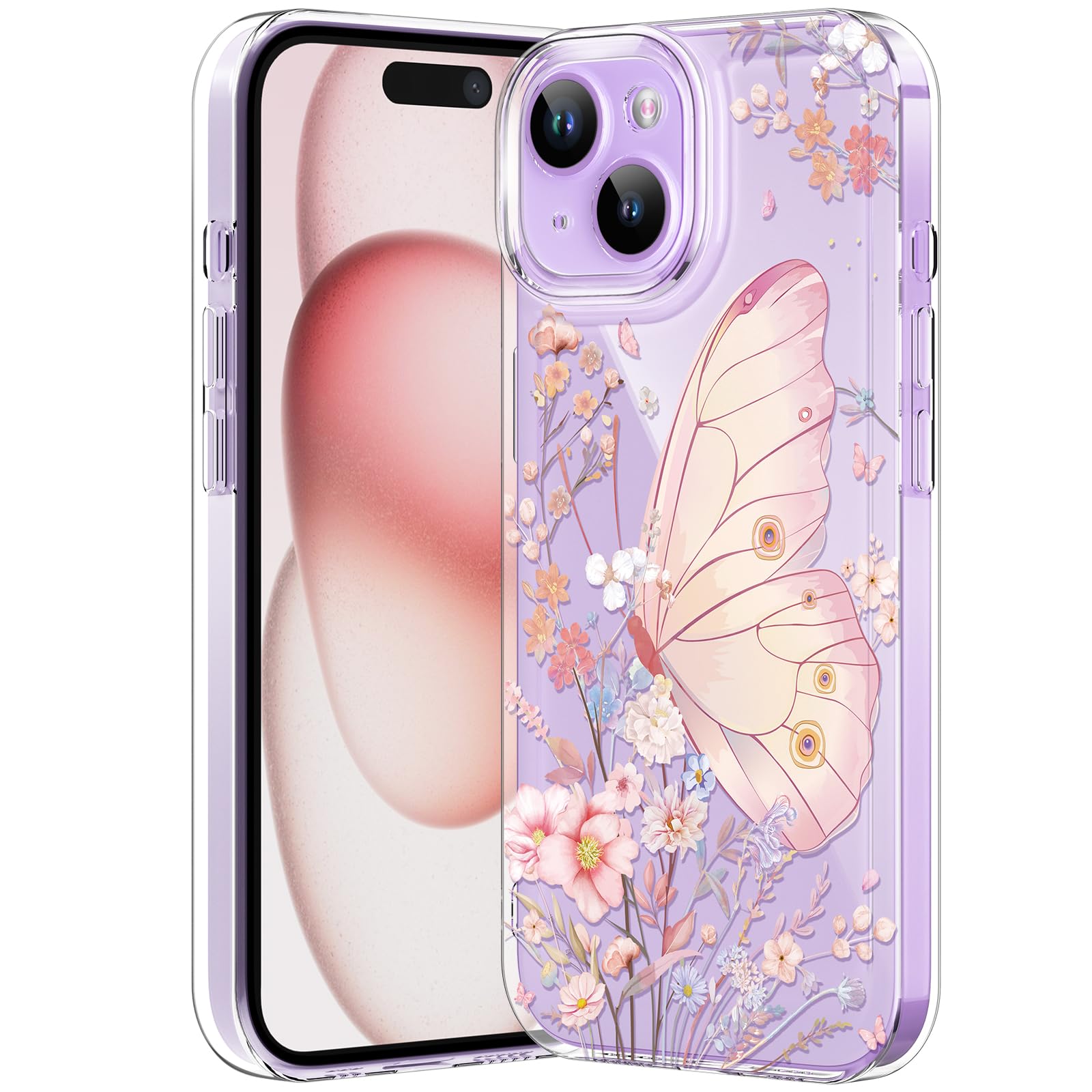 iPhone Clear Case with Cute Butterfly Pattern Design for Girls Women, Slim Soft TPU Shockproof Protective Aesthetic Cover for iPhones (Light Purple Butterfly) - Authentic Apple Products.