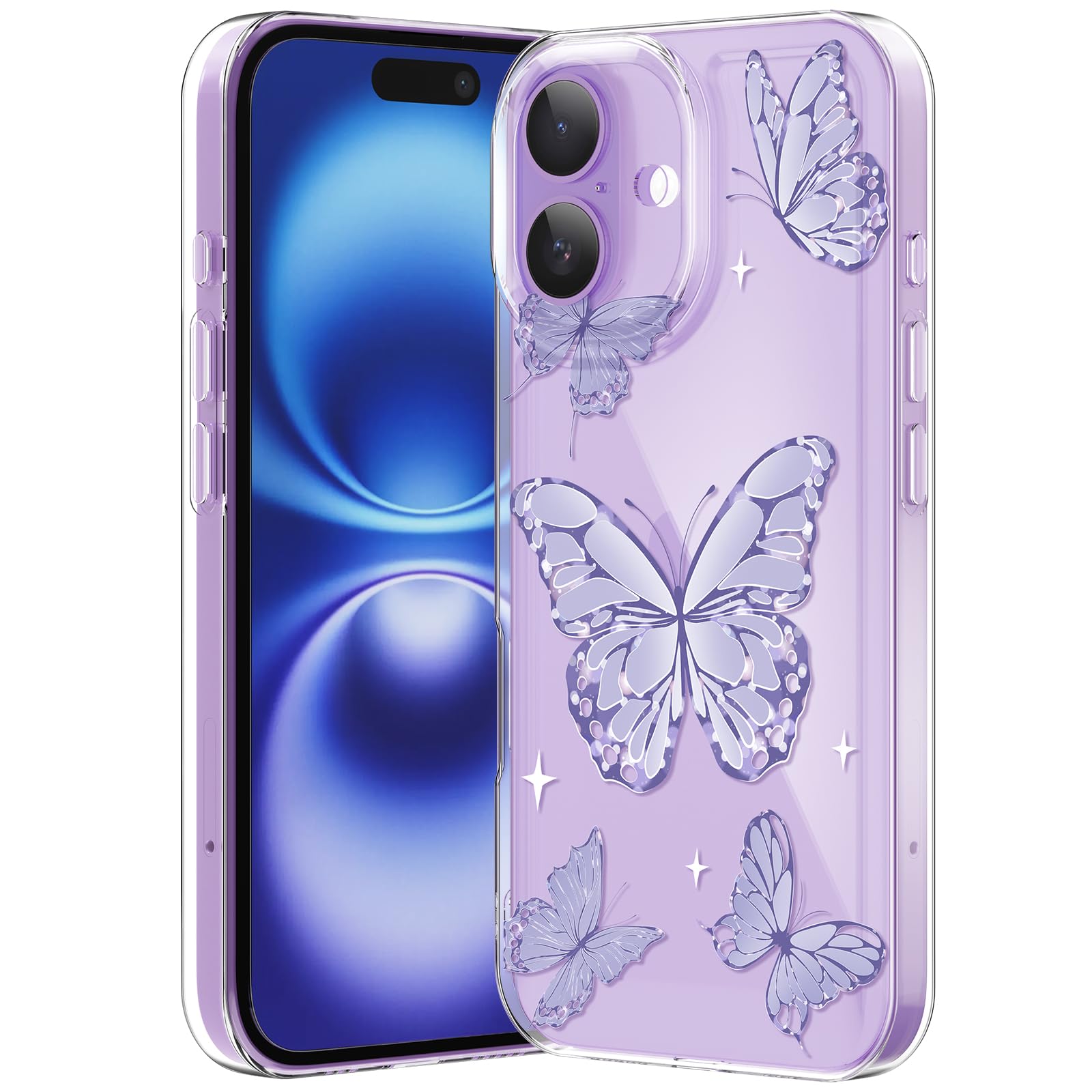 Compatible with iPhone 12 Case, Clear Case with Cute Butterfly Pattern Design for Girls Women, Slim Soft TPU Shockproof Protective Aesthetic Cover for iPhone 12 (Light Purple Butterfly)