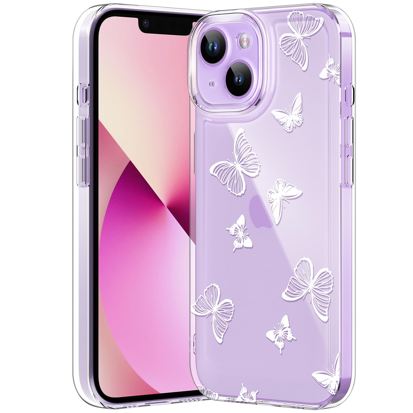 Compatible with iPhone 12 Case, Clear Case with Cute Butterfly Pattern Design for Girls Women, Slim Soft TPU Shockproof Protective Aesthetic Cover for iPhone 12 (Light Purple Butterfly)