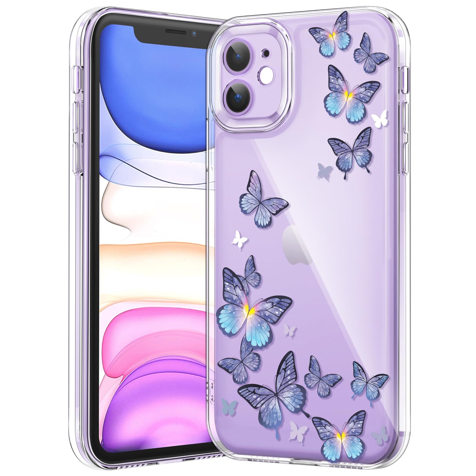 Compatible with iPhone 12 Case, Clear Case with Cute Butterfly Pattern Design for Girls Women, Slim Soft TPU Shockproof Protective Aesthetic Cover for iPhone 12 (Light Purple Butterfly)