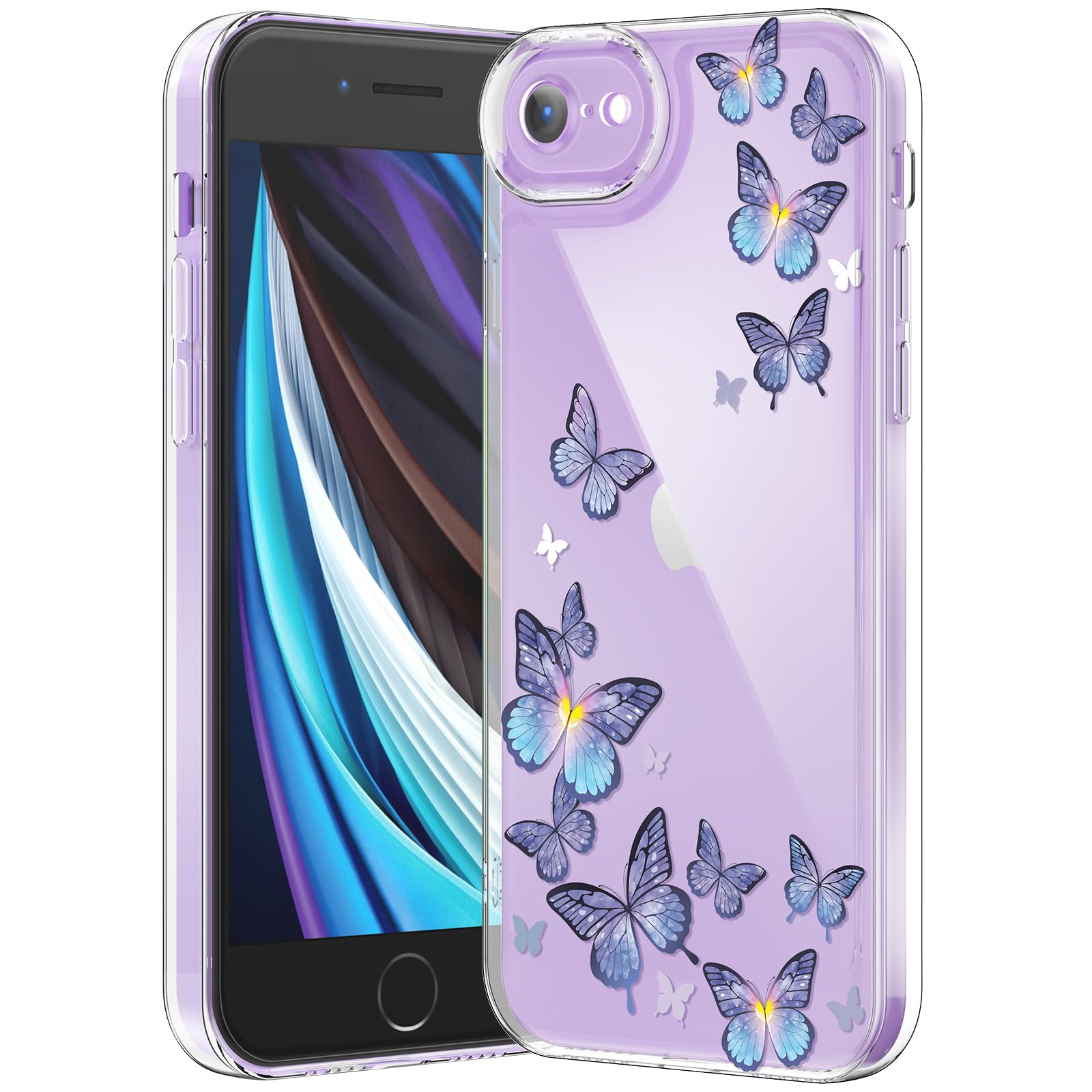 Compatible with iPhone 12 Case, Clear Case with Cute Butterfly Pattern Design for Girls Women, Slim Soft TPU Shockproof Protective Aesthetic Cover for iPhone 12 (Light Purple Butterfly)
