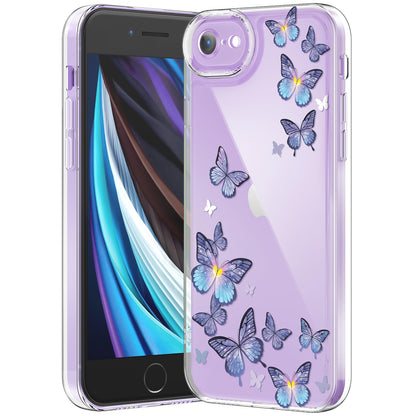 Compatible with iPhone 12 Case, Clear Case with Cute Butterfly Pattern Design for Girls Women, Slim Soft TPU Shockproof Protective Aesthetic Cover for iPhone 12 (Light Purple Butterfly)