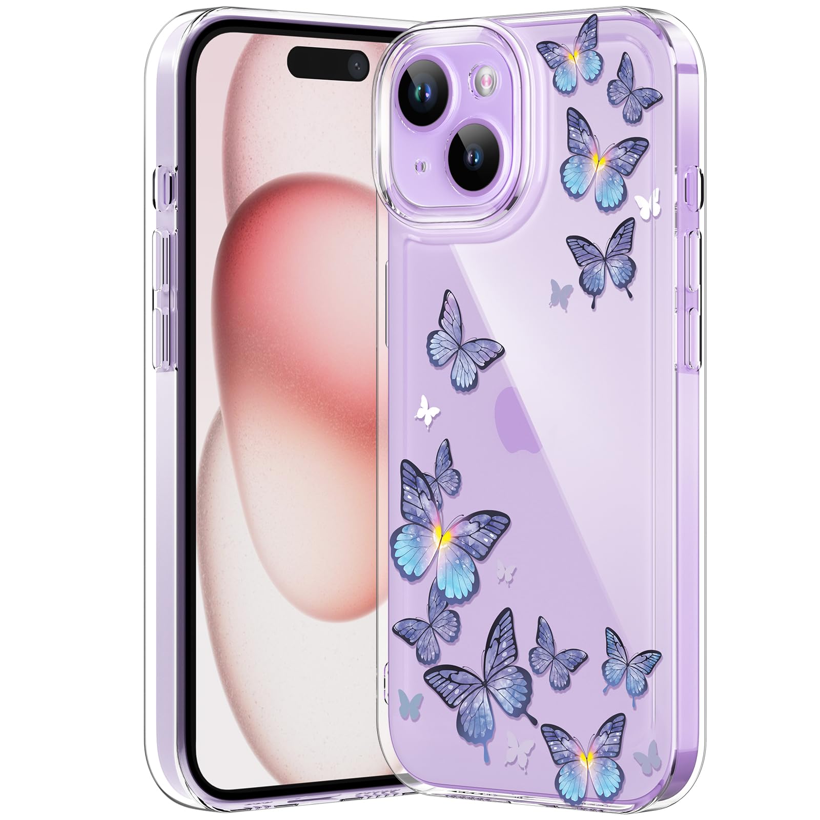 iPhone Clear Case with Cute Butterfly Pattern Design for Girls Women, Slim Soft TPU Shockproof Protective Aesthetic Cover for iPhones (Light Purple Butterfly) - Authentic Apple Products.