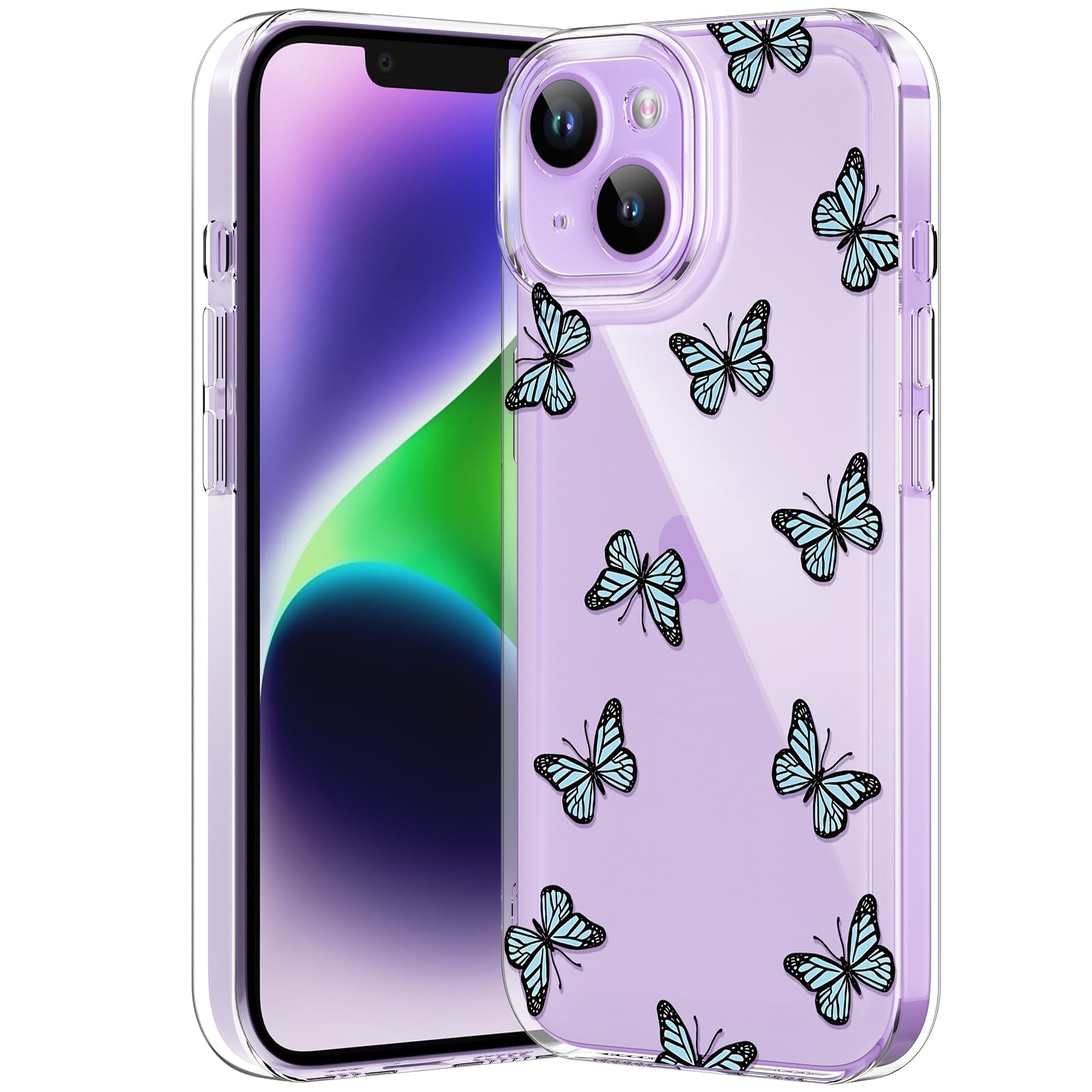 Compatible with iPhone 12 Case, Clear Case with Cute Butterfly Pattern Design for Girls Women, Slim Soft TPU Shockproof Protective Aesthetic Cover for iPhone 12 (Light Purple Butterfly)