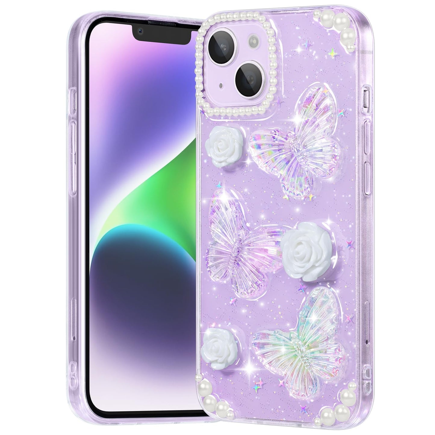 Compatible with iPhone 12 Case, Clear Case with Cute Butterfly Pattern Design for Girls Women, Slim Soft TPU Shockproof Protective Aesthetic Cover for iPhone 12 (Light Purple Butterfly)