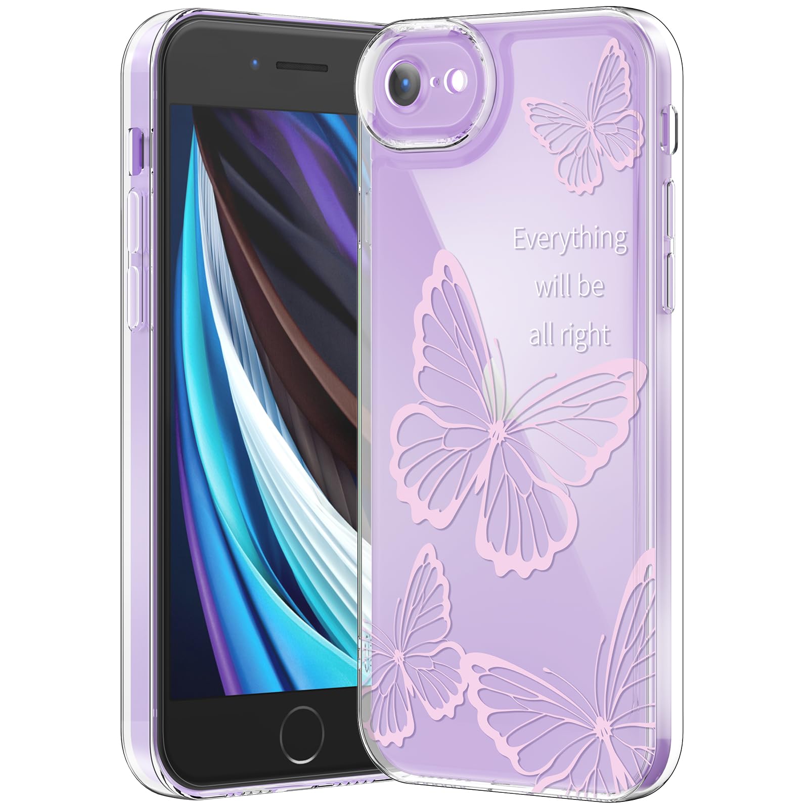 iPhone Clear Case with Cute Butterfly Pattern Design for Girls Women, Slim Soft TPU Shockproof Protective Aesthetic Cover for iPhones (Light Purple Butterfly) - Authentic Apple Products.