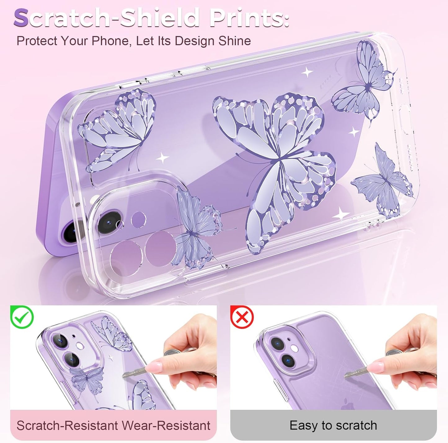 iPhone Clear Case with Cute Butterfly Pattern Design for Girls Women, Slim Soft TPU Shockproof Protective Aesthetic Cover for iPhones (Light Purple Butterfly) - Authentic Apple Products.