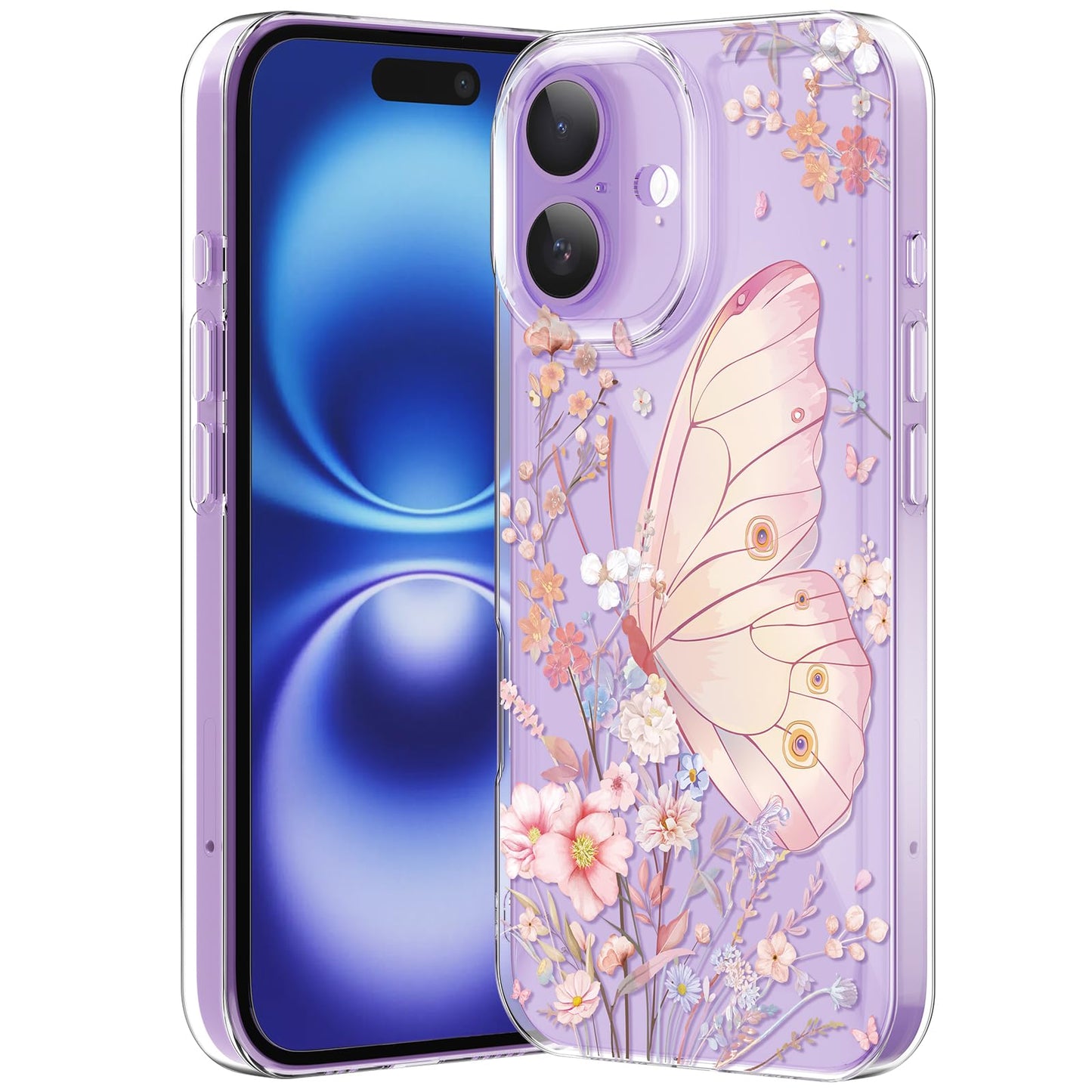 Compatible with iPhone 12 Case, Clear Case with Cute Butterfly Pattern Design for Girls Women, Slim Soft TPU Shockproof Protective Aesthetic Cover for iPhone 12 (Light Purple Butterfly)