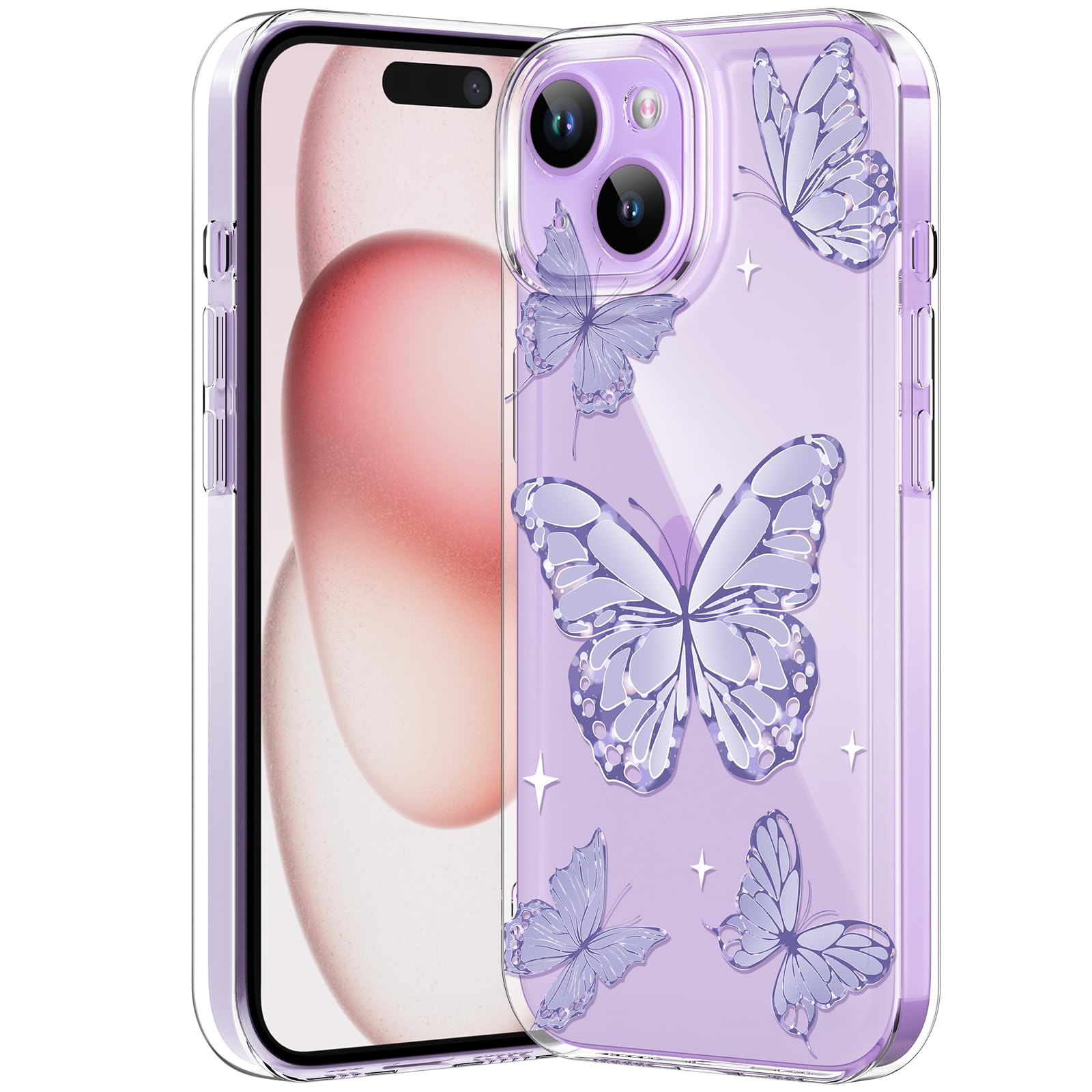 Compatible with iPhone 12 Case, Clear Case with Cute Butterfly Pattern Design for Girls Women, Slim Soft TPU Shockproof Protective Aesthetic Cover for iPhone 12 (Light Purple Butterfly)