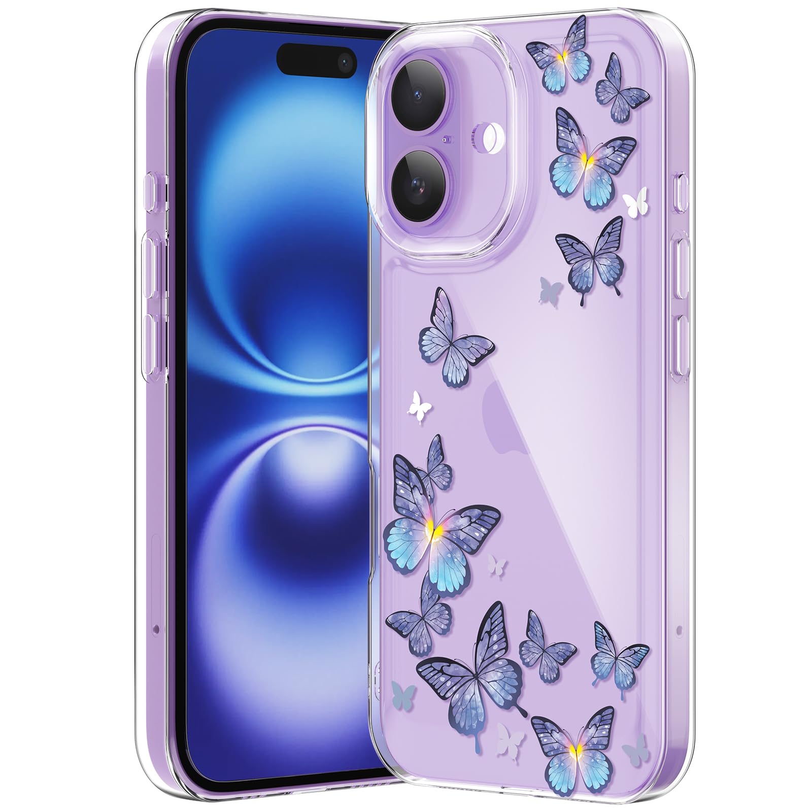 Compatible with iPhone 12 Case, Clear Case with Cute Butterfly Pattern Design for Girls Women, Slim Soft TPU Shockproof Protective Aesthetic Cover for iPhone 12 (Light Purple Butterfly)