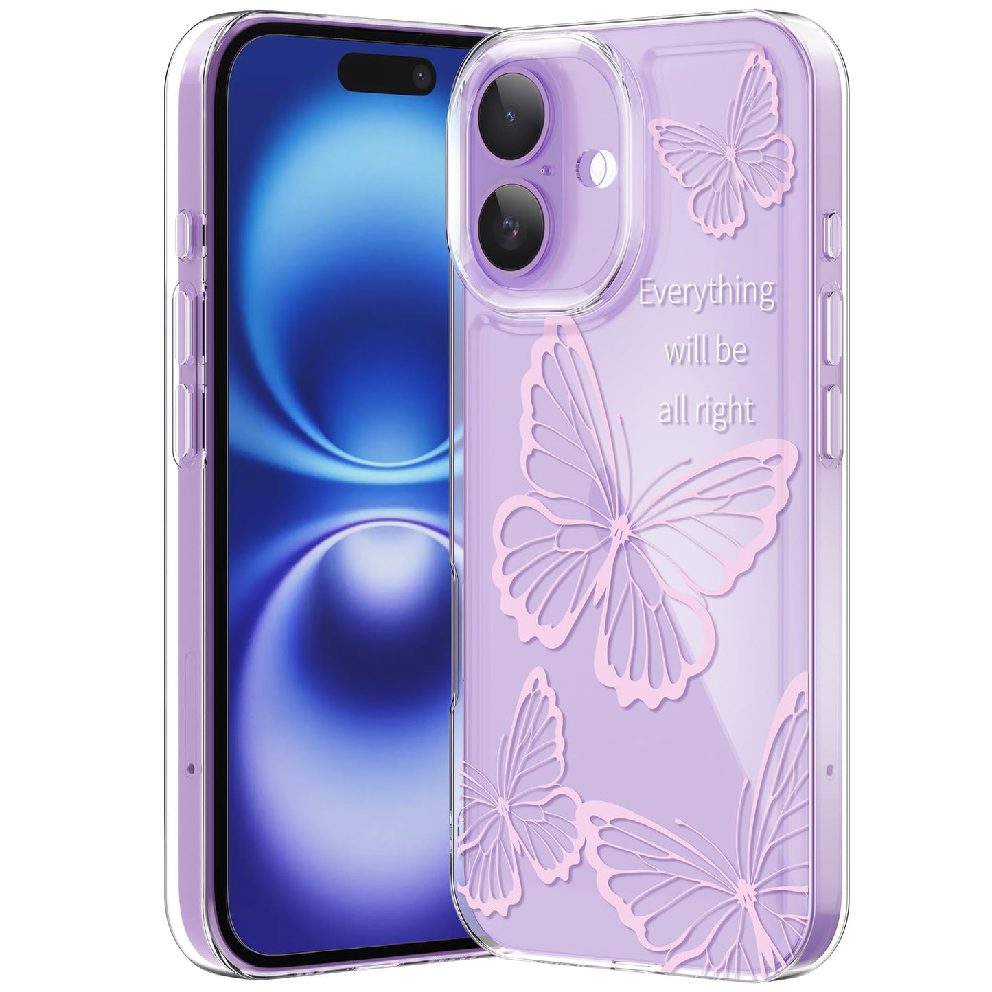 Compatible with iPhone 12 Case, Clear Case with Cute Butterfly Pattern Design for Girls Women, Slim Soft TPU Shockproof Protective Aesthetic Cover for iPhone 12 (Light Purple Butterfly)