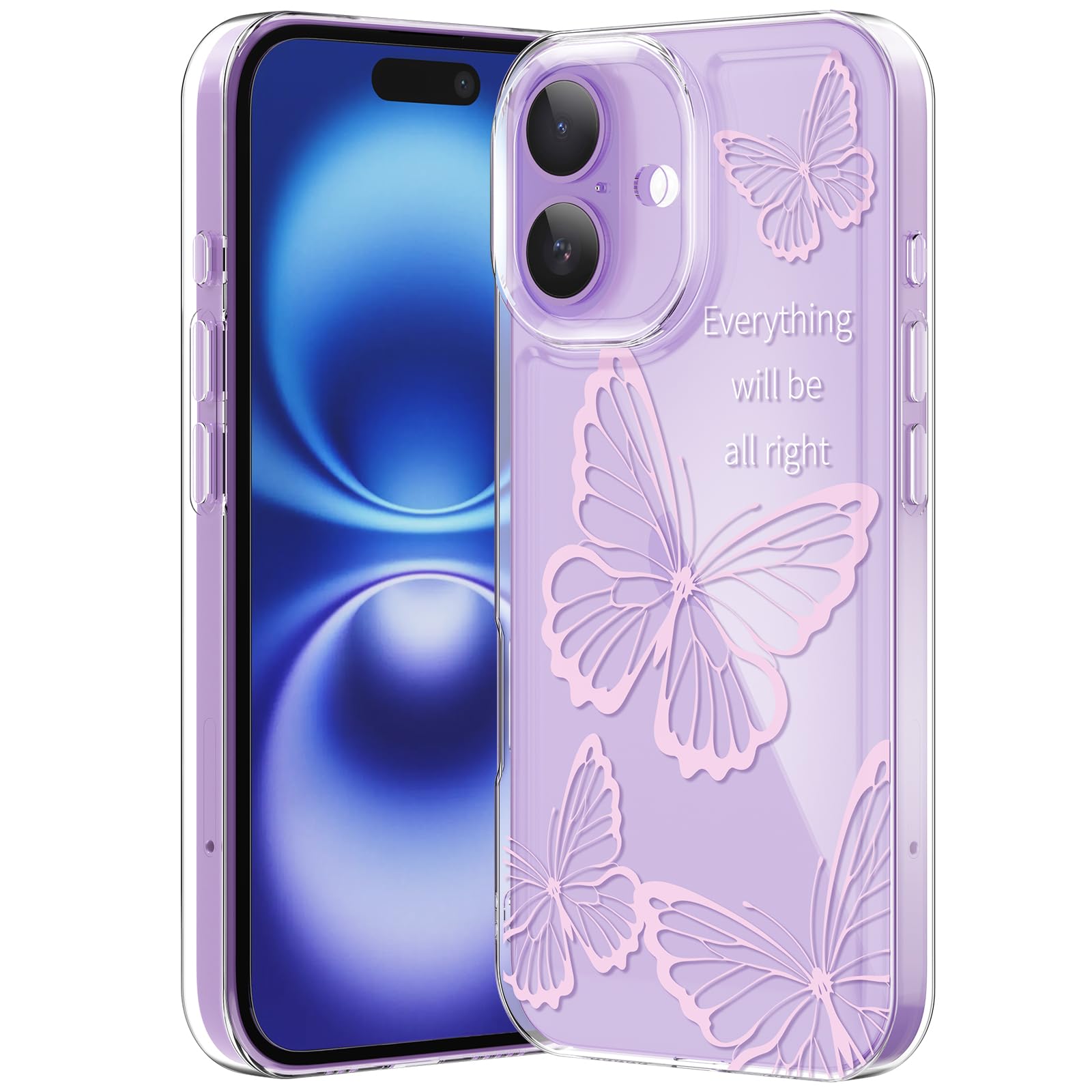 Compatible with iPhone 12 Case, Clear Case with Cute Butterfly Pattern Design for Girls Women, Slim Soft TPU Shockproof Protective Aesthetic Cover for iPhone 12 (Light Purple Butterfly)