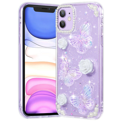 Compatible with iPhone 12 Case, Clear Case with Cute Butterfly Pattern Design for Girls Women, Slim Soft TPU Shockproof Protective Aesthetic Cover for iPhone 12 (Light Purple Butterfly)