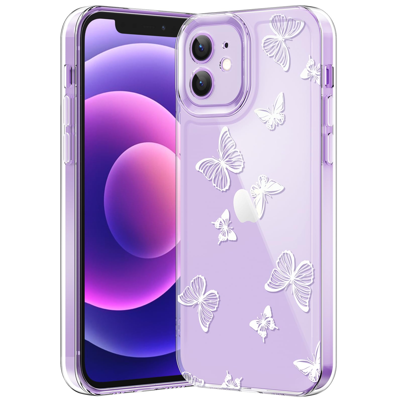 iPhone Clear Case with Cute Butterfly Pattern Design for Girls Women, Slim Soft TPU Shockproof Protective Aesthetic Cover for iPhones (Light Purple Butterfly) - Authentic Apple Products.