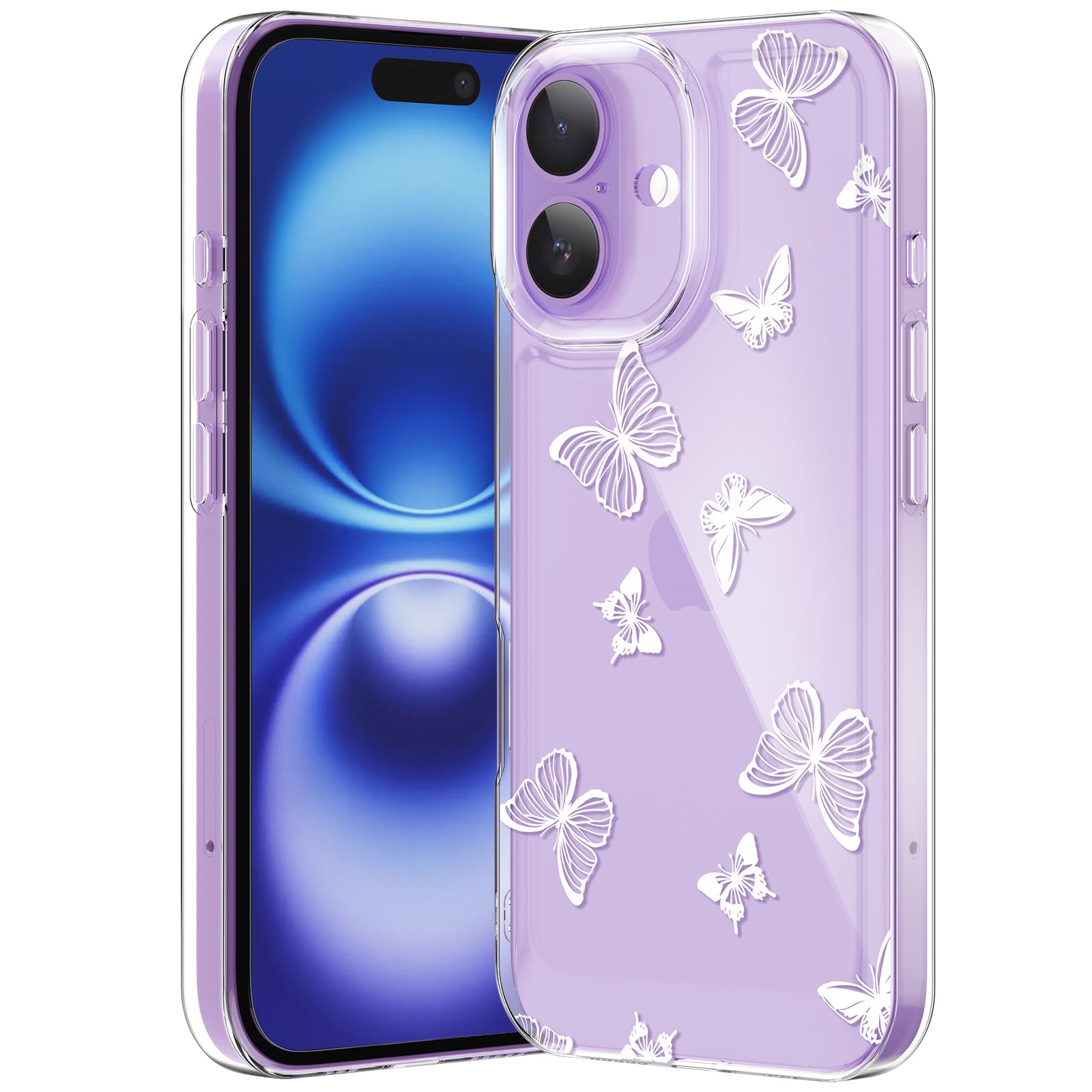 Compatible with iPhone 12 Case, Clear Case with Cute Butterfly Pattern Design for Girls Women, Slim Soft TPU Shockproof Protective Aesthetic Cover for iPhone 12 (Light Purple Butterfly)