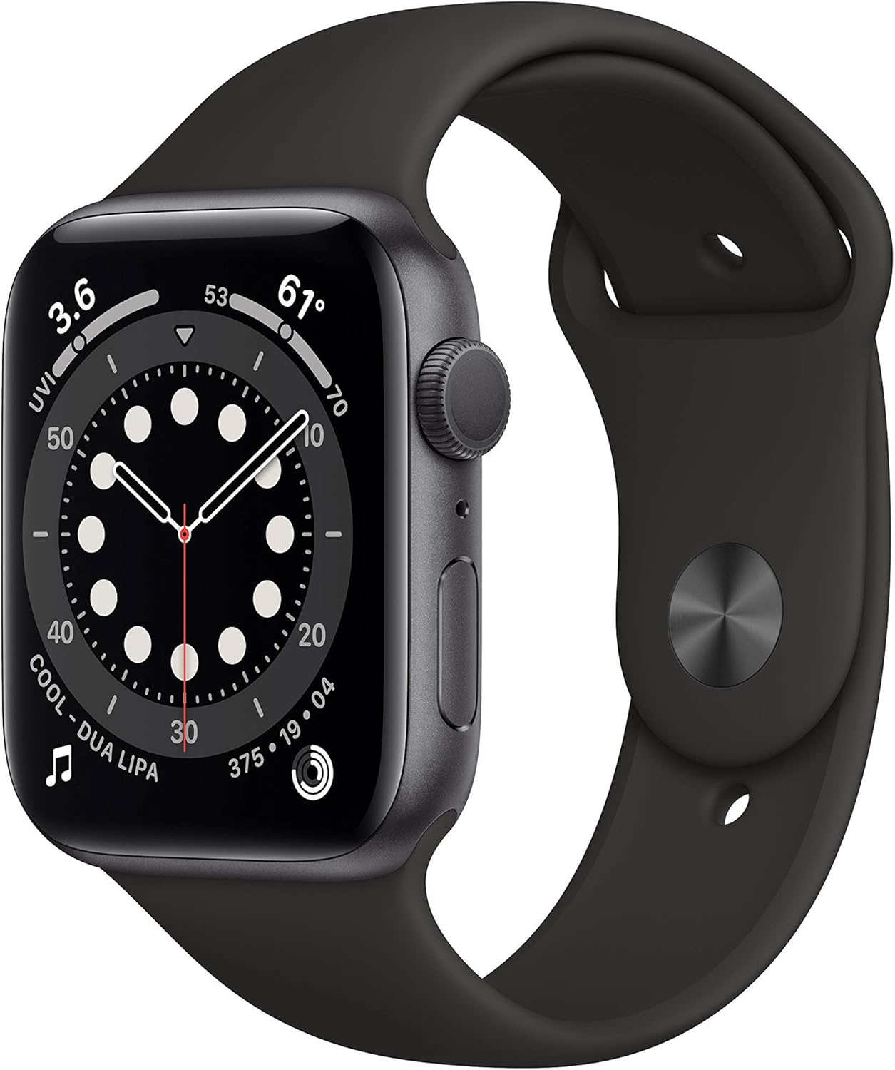 Apple Watch Series 6 (GPS, 44mm) - Space Gray Aluminum Case with Black Sport Band (Renewed) - Authentic Apple Products.