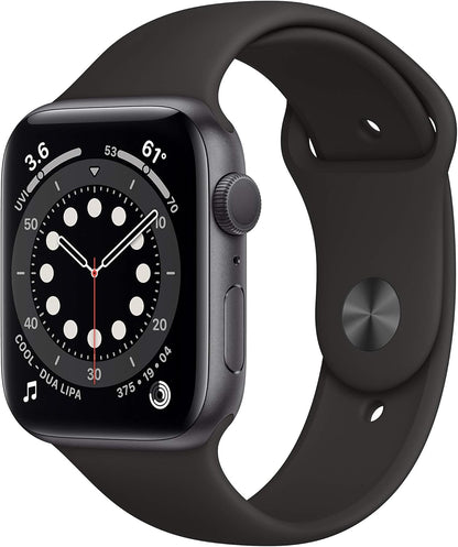 Apple Watch Series 6 (GPS, 44mm) - Space Gray Aluminum Case with Black Sport Band (Renewed) - Authentic Apple Products.