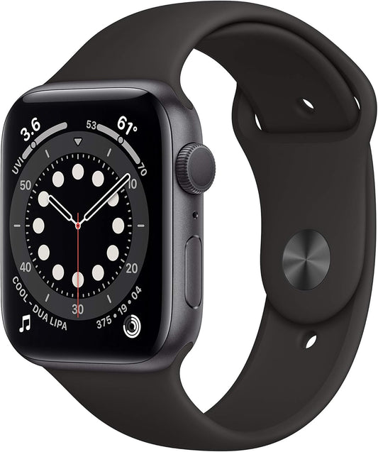 Apple Watch Series 6 (GPS, 44mm) - Space Gray Aluminum Case with Black Sport Band (Renewed) - Authentic Apple Products.