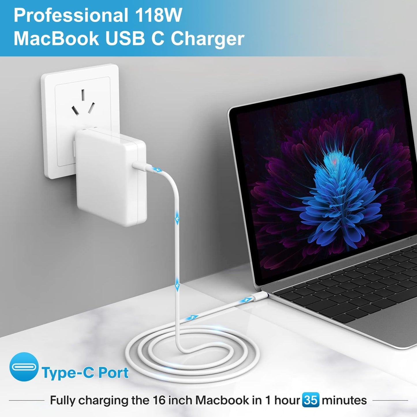 Mac Book Pro Charger-118W USB C Fast Charger Power Adapter Compatible with MacBook Pro/MacBook Air 16 15 14 13 Inch, M1 M2 M3 M4, New iPad Pro and All USB C Device, 6.6ft Charge Cable - Authentic Apple Products.