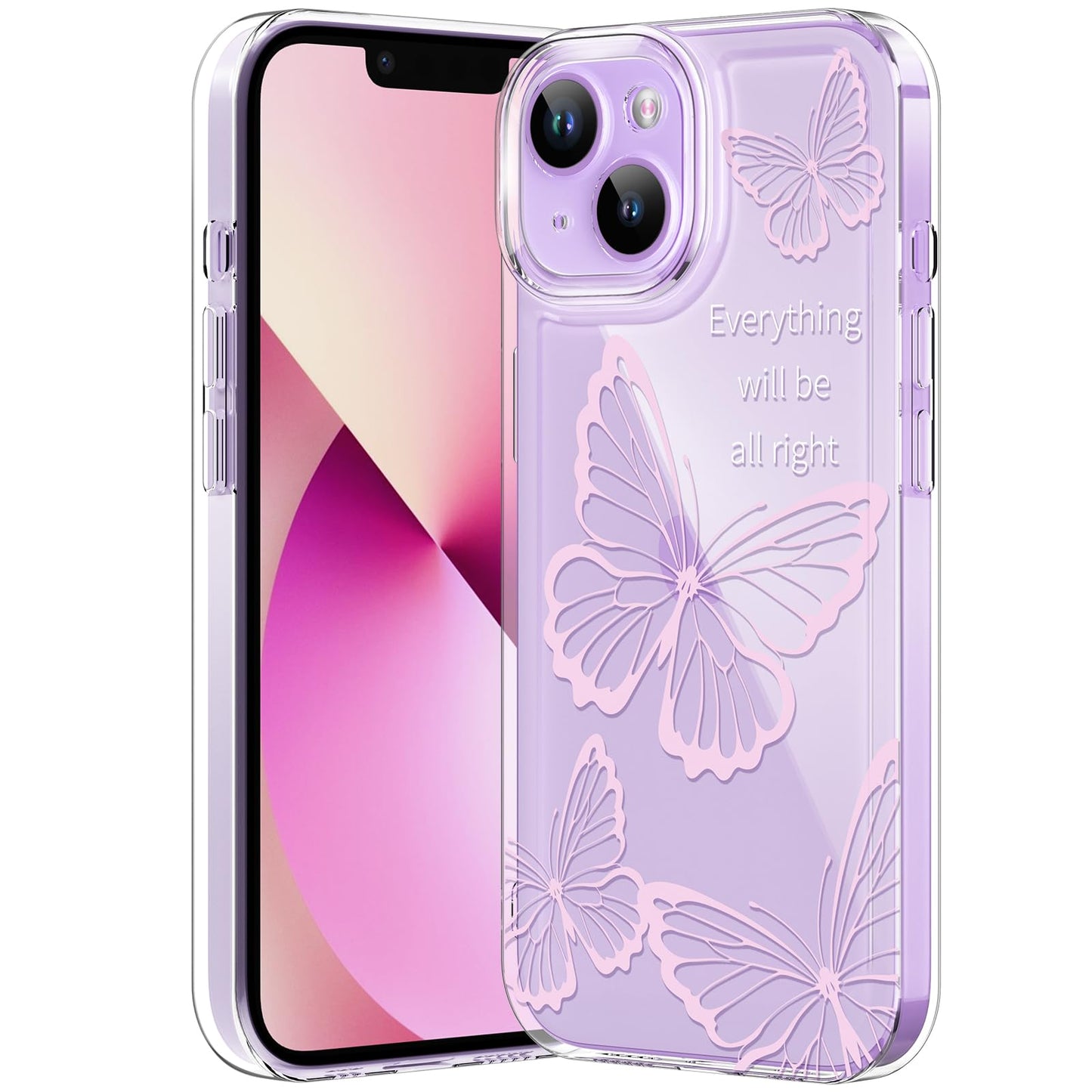 Compatible with iPhone 12 Case, Clear Case with Cute Butterfly Pattern Design for Girls Women, Slim Soft TPU Shockproof Protective Aesthetic Cover for iPhone 12 (Light Purple Butterfly)