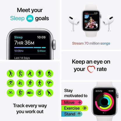 Apple Watch SE (GPS + Cellular, 44mm) - Space Gray Aluminum Case with Black Sport Band (Renewed) - Authentic Apple Products.