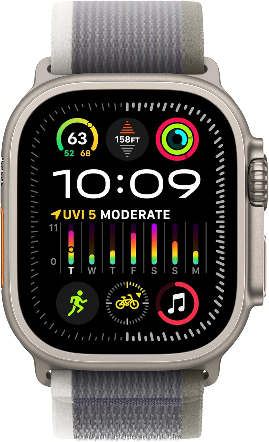 Apple Watch Ultra 2 [GPS + Cellular 49mm] Smartwatch with Rugged Titanium Case & Green/Grey Trail Loop S/M. Fitness Tracker, Precision GPS, Action Button, Extra-Long Battery Life - Authentic Apple Products.