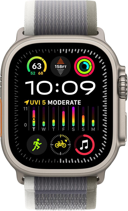 Apple Watch Ultra 2 [GPS + Cellular 49mm] Smartwatch with Rugged Titanium Case & Green/Grey Trail Loop S/M. Fitness Tracker, Precision GPS, Action Button, Extra-Long Battery Life - Authentic Apple Products.