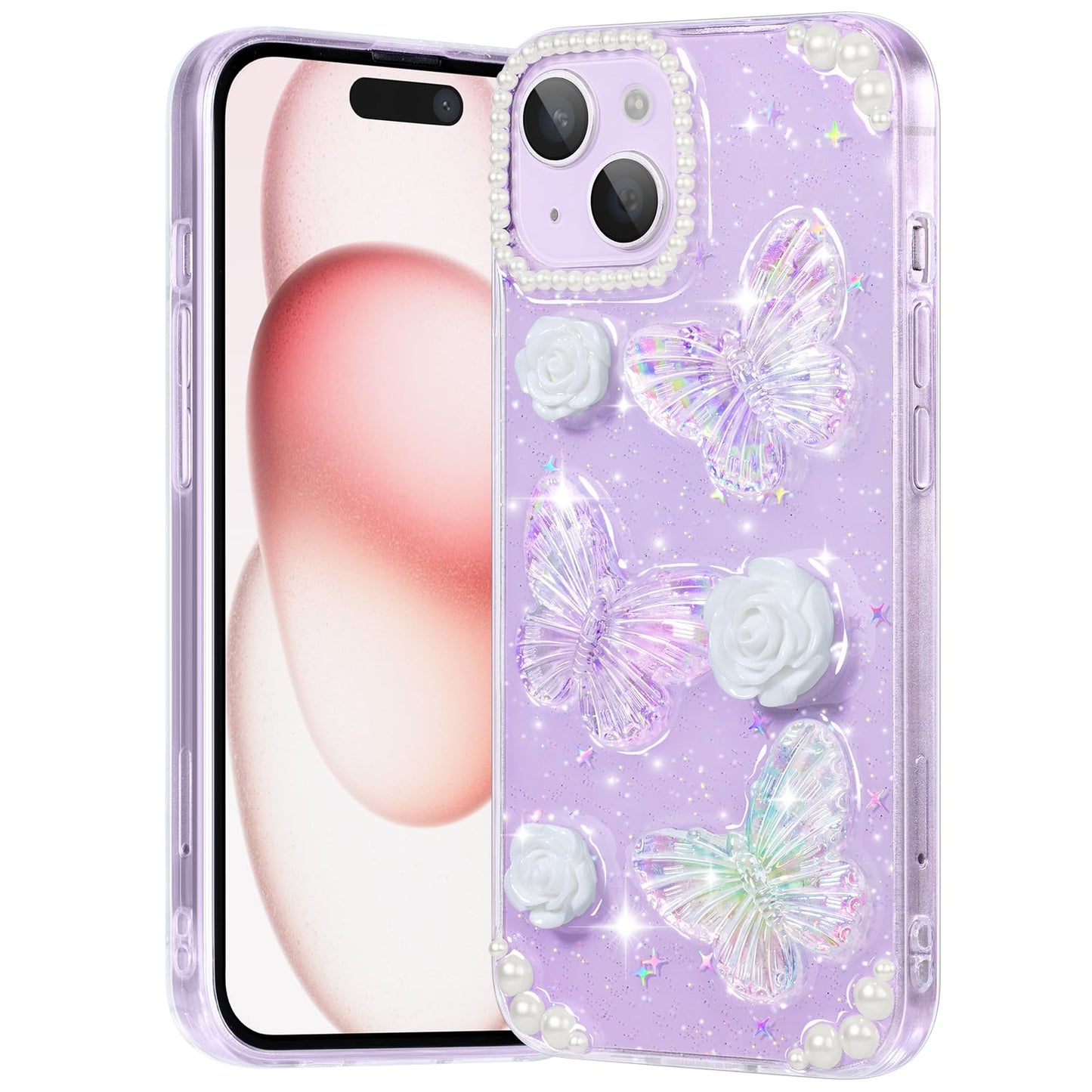 iPhone Clear Case with Cute Butterfly Pattern Design for Girls Women, Slim Soft TPU Shockproof Protective Aesthetic Cover for iPhones (Light Purple Butterfly) - Authentic Apple Products.