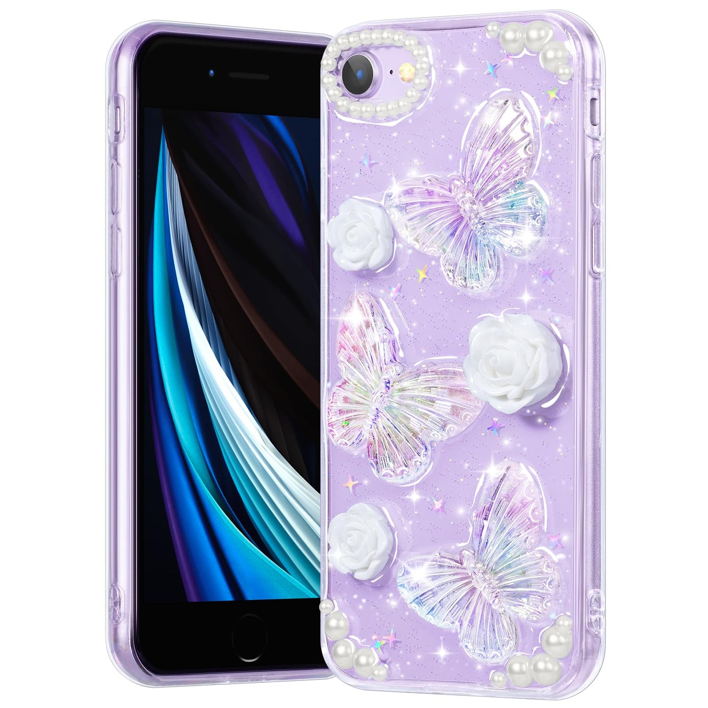 Compatible with iPhone 12 Case, Clear Case with Cute Butterfly Pattern Design for Girls Women, Slim Soft TPU Shockproof Protective Aesthetic Cover for iPhone 12 (Light Purple Butterfly)