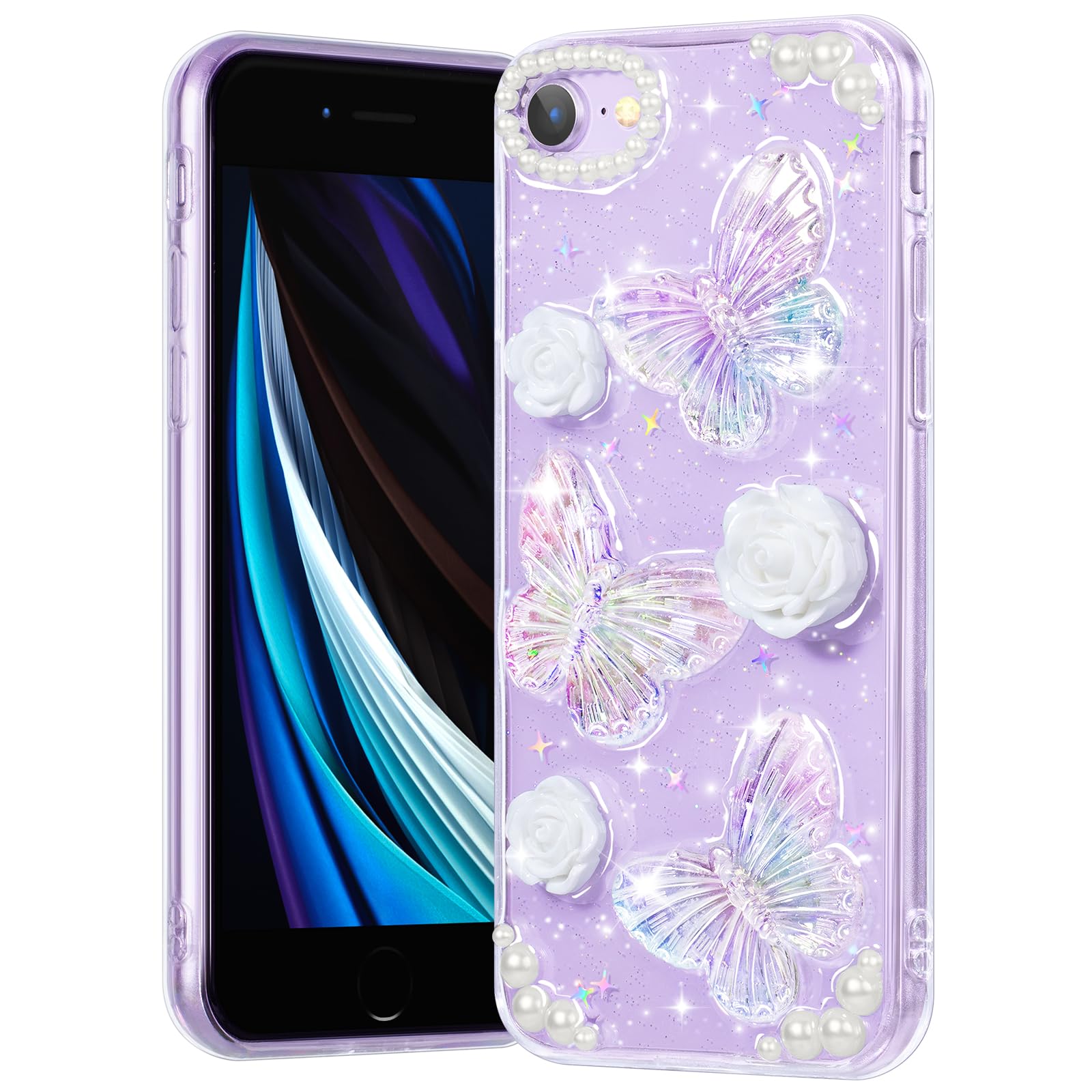 Compatible with iPhone 12 Case, Clear Case with Cute Butterfly Pattern Design for Girls Women, Slim Soft TPU Shockproof Protective Aesthetic Cover for iPhone 12 (Light Purple Butterfly)