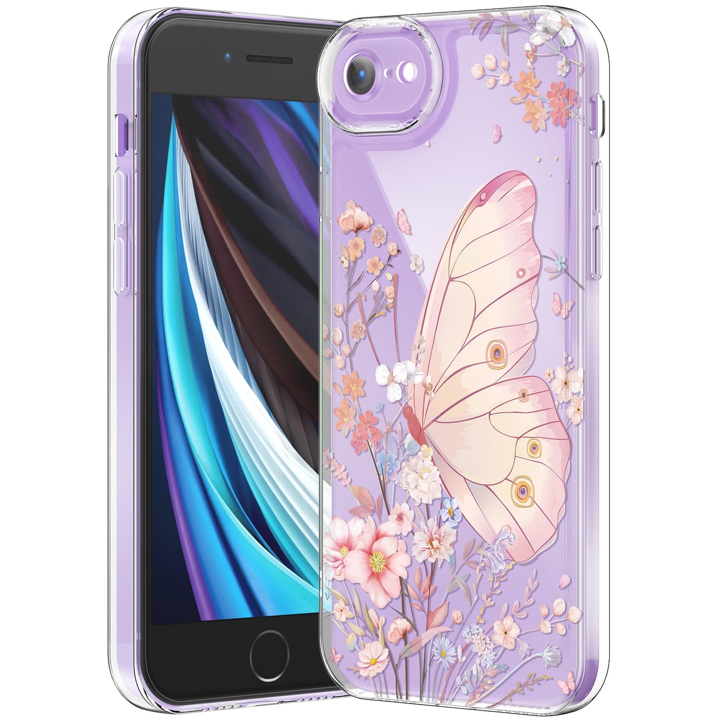 iPhone Clear Case with Cute Butterfly Pattern Design for Girls Women, Slim Soft TPU Shockproof Protective Aesthetic Cover for iPhones (Light Purple Butterfly) - Authentic Apple Products.