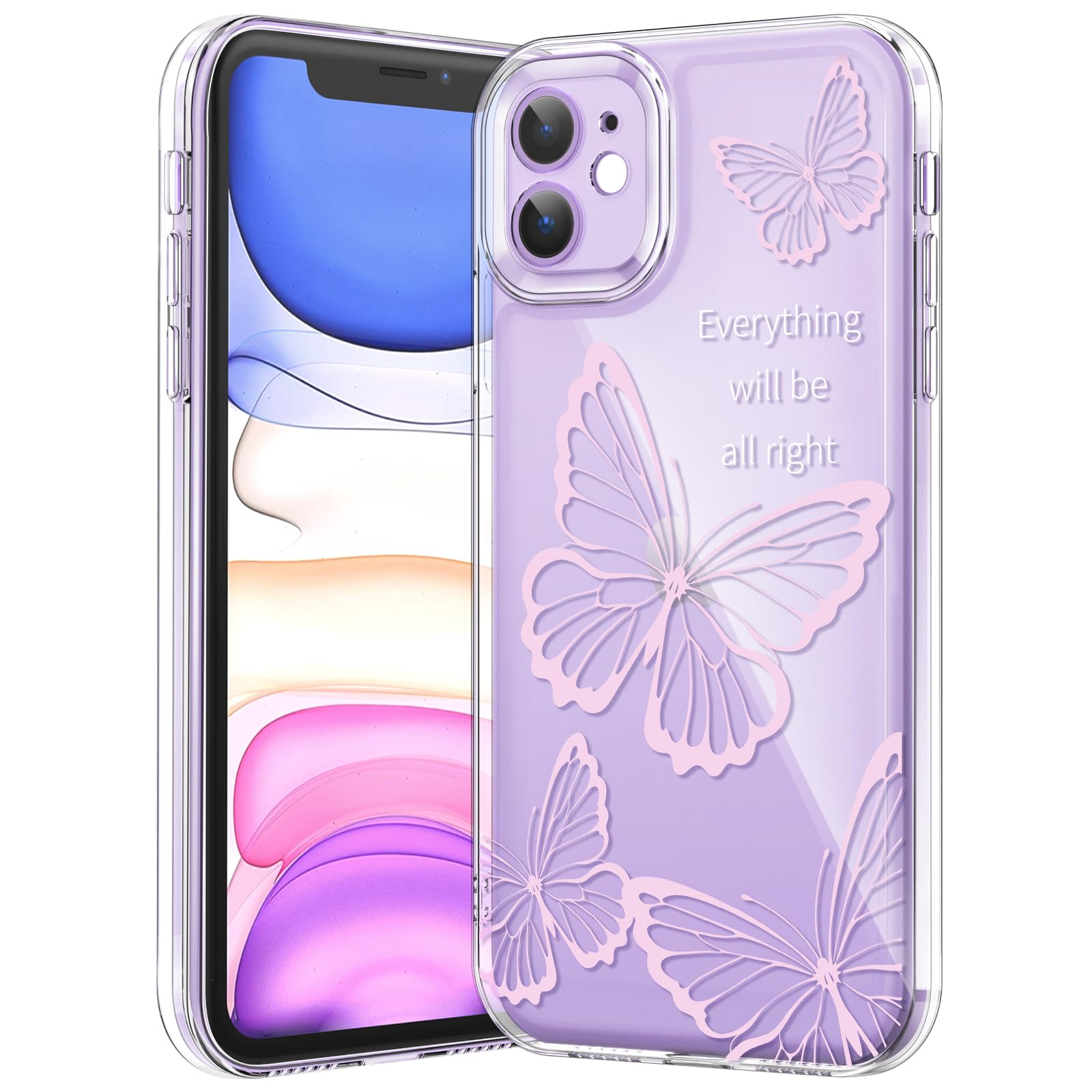 iPhone Clear Case with Cute Butterfly Pattern Design for Girls Women, Slim Soft TPU Shockproof Protective Aesthetic Cover for iPhones (Light Purple Butterfly) - Authentic Apple Products.