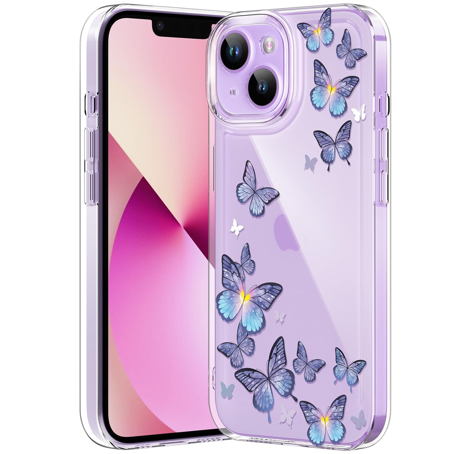 Compatible with iPhone 12 Case, Clear Case with Cute Butterfly Pattern Design for Girls Women, Slim Soft TPU Shockproof Protective Aesthetic Cover for iPhone 12 (Light Purple Butterfly)