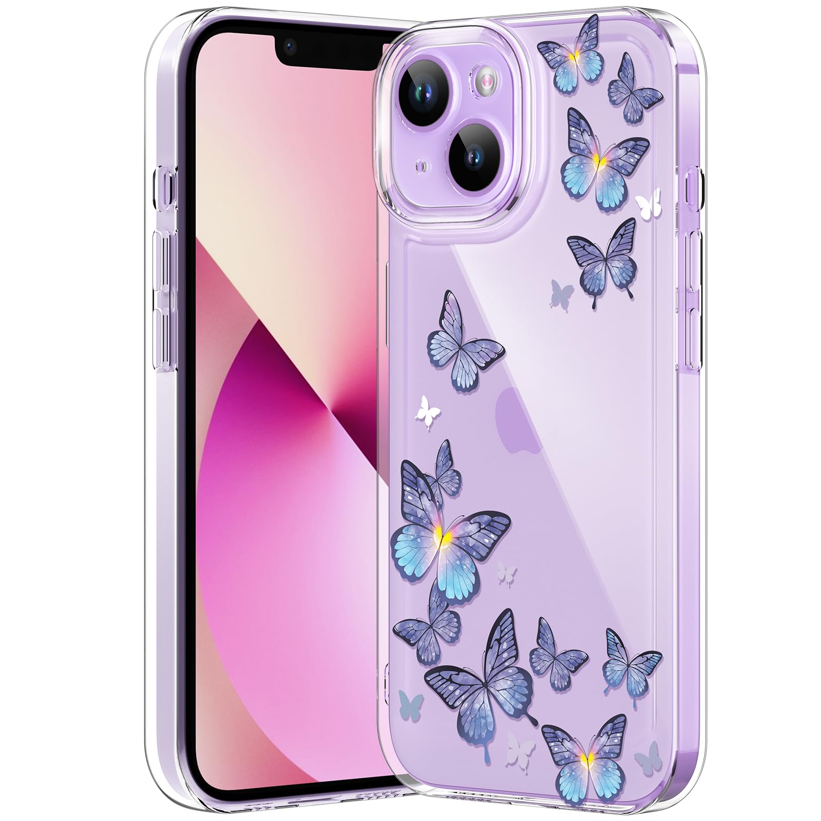 Compatible with iPhone 12 Case, Clear Case with Cute Butterfly Pattern Design for Girls Women, Slim Soft TPU Shockproof Protective Aesthetic Cover for iPhone 12 (Light Purple Butterfly)