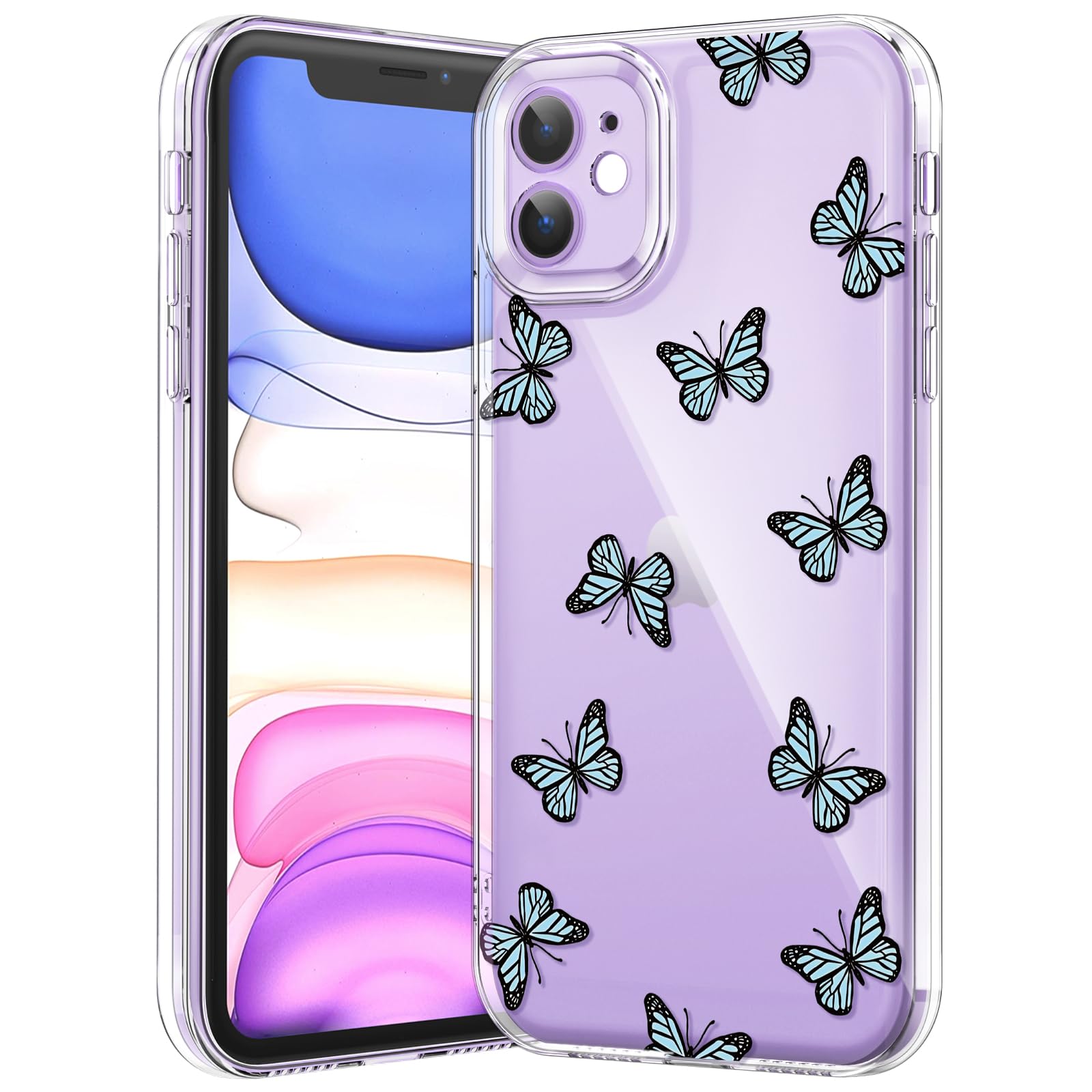 iPhone Clear Case with Cute Butterfly Pattern Design for Girls Women, Slim Soft TPU Shockproof Protective Aesthetic Cover for iPhones (Light Purple Butterfly) - Authentic Apple Products.