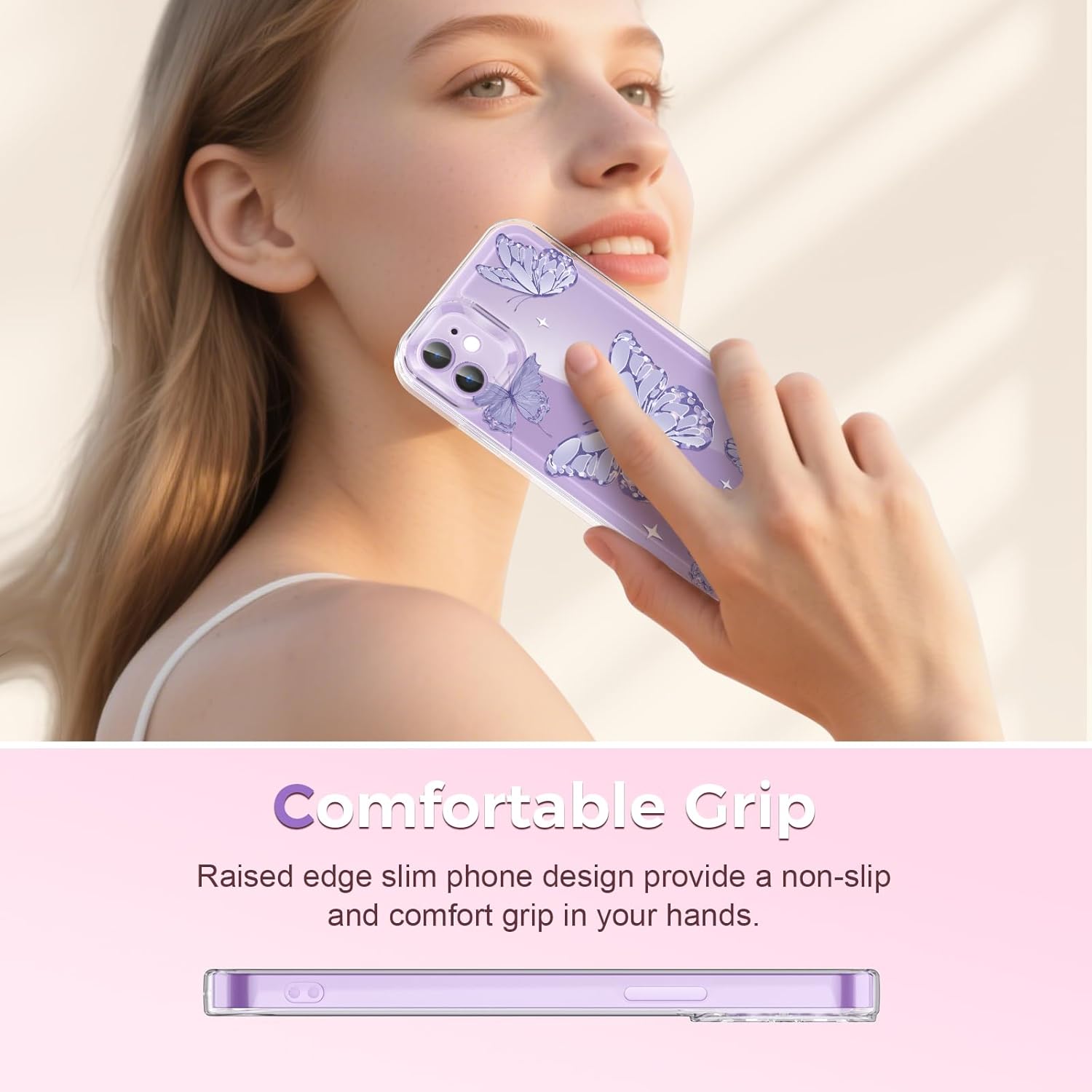 iPhone Clear Case with Cute Butterfly Pattern Design for Girls Women, Slim Soft TPU Shockproof Protective Aesthetic Cover for iPhones (Light Purple Butterfly) - Authentic Apple Products.