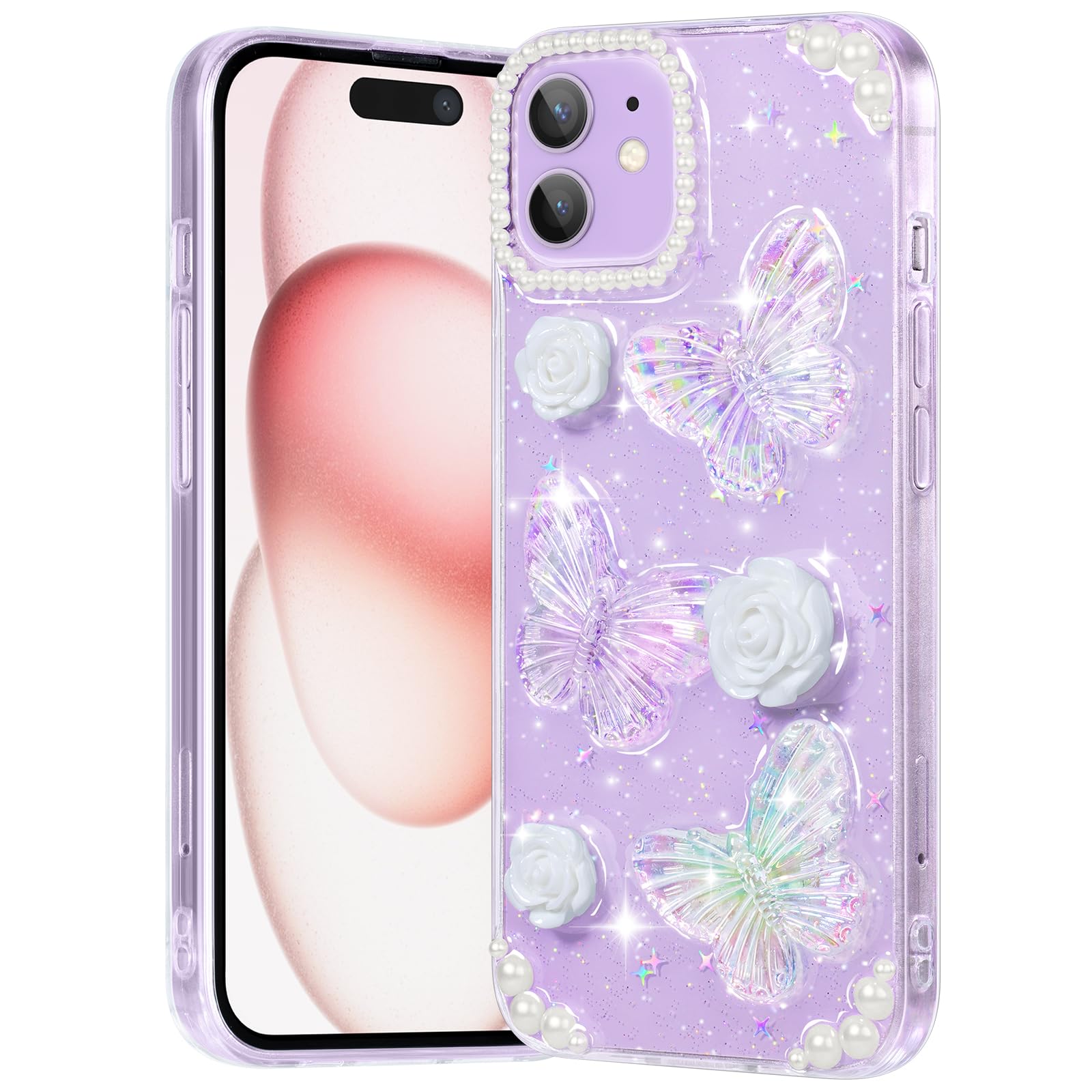 iPhone Clear Case with Cute Butterfly Pattern Design for Girls Women, Slim Soft TPU Shockproof Protective Aesthetic Cover for iPhones (Light Purple Butterfly) - Authentic Apple Products.