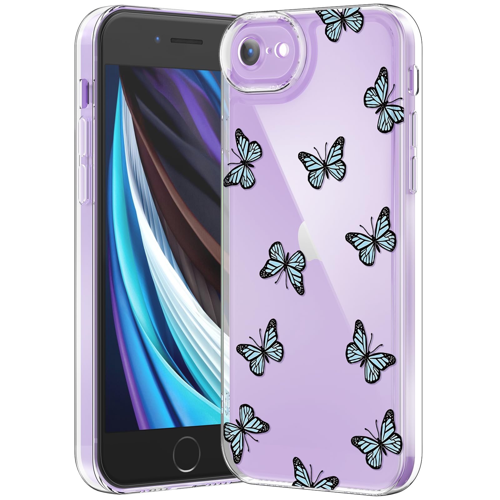 iPhone Clear Case with Cute Butterfly Pattern Design for Girls Women, Slim Soft TPU Shockproof Protective Aesthetic Cover for iPhones (Light Purple Butterfly) - Authentic Apple Products.