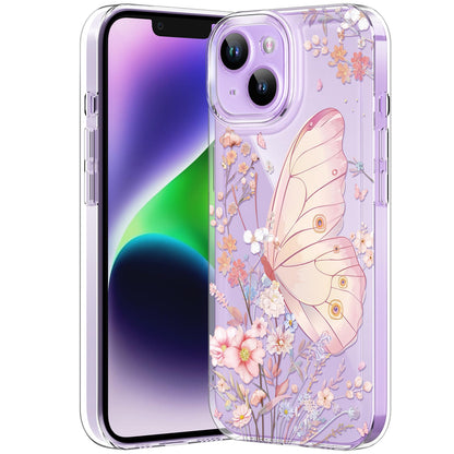 Compatible with iPhone 12 Case, Clear Case with Cute Butterfly Pattern Design for Girls Women, Slim Soft TPU Shockproof Protective Aesthetic Cover for iPhone 12 (Light Purple Butterfly)