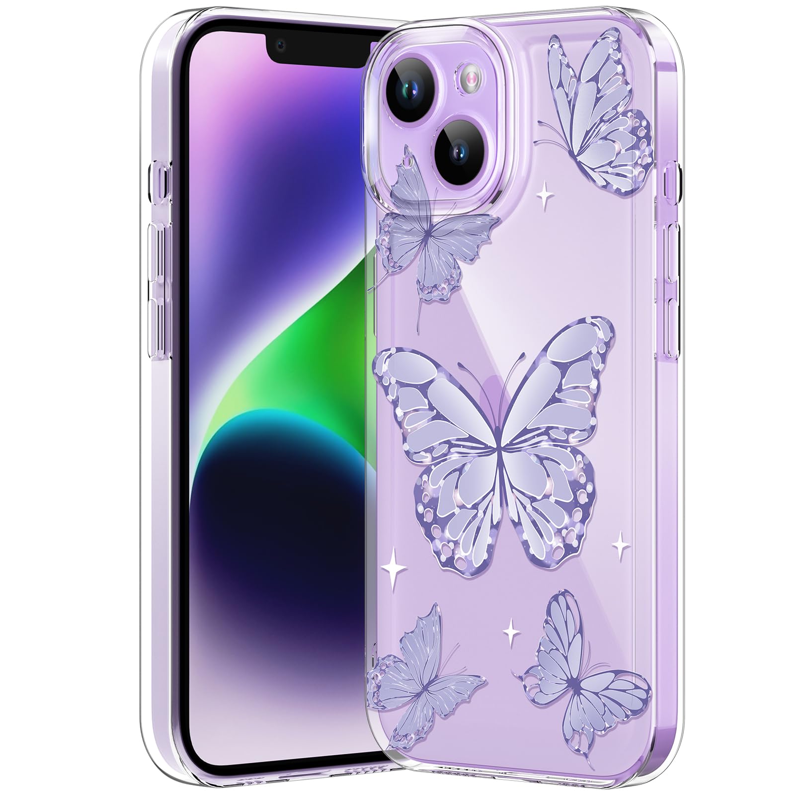 iPhone Clear Case with Cute Butterfly Pattern Design for Girls Women, Slim Soft TPU Shockproof Protective Aesthetic Cover for iPhones (Light Purple Butterfly) - Authentic Apple Products.